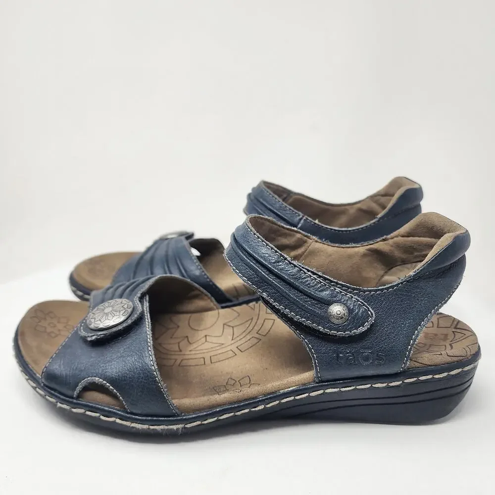 Taos Escape Sandal Women 9 Blue Leather Comfort Low Wedge Medallion ESC-11731 - Picture 5 of 13